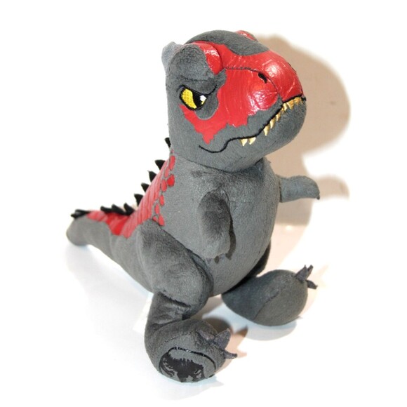 Jurassic World Mini Dinosaur Plush T Rex 7 Inch Stuffed Animal Gray Red Kids Toy - Picture 1 of 7